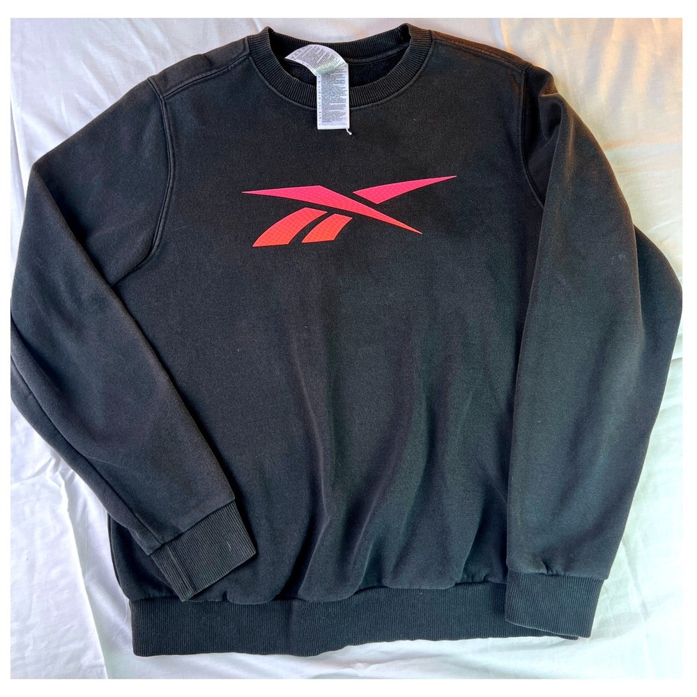Reebok Sweatshirt Women Large Black Pink Excellent Crewneck Vector Logo Pullover